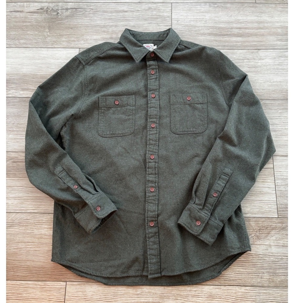 Faherty Brand Mens Flannel Button Down Shirt Olive Green Cotton Large